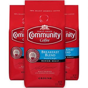 Community Coffee Breakfast Blend Medium Roast Premium Ground 12 Oz Bag (3 Pack), Medium Full Body Smooth Bright Taste, 100% Select Arabica Coffee Beans