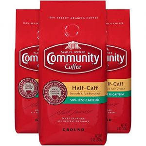 Community Coffee Half Caff Medium Dark Roast Premium Ground 12 Oz Bag (3 Pack), Full Body Smooth Full Flavored, 100% Select Arabica Coffee Beans