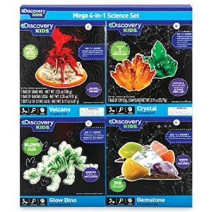 Discovery Kids Mega 4-in-1 Science Set-Crystal,Volcano,Crystal,and Gemstone.