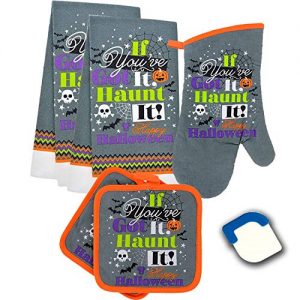 Greenbrier Kitchen Linen Set (Includes: one Oven mitt, Two Pot Holders and One Dish Towel) (Halloween 1)