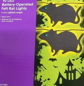 Halloween 10 LED Battery Operated Felt Rat Lights Black with Green Eye