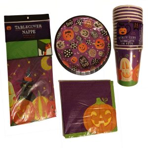 Halloween Party Supplies Bundle – 4 items: Dinner Plates, Cups, Napkins and Table Cloth by Tony’s Kitchen Adventures