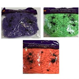 Halloween Spider Webbing 2-oz. Bags in Assorted Colors Orange, Green & Purple – Pack of 3