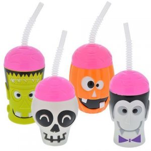 Kids Halloween Character Cups With Flexible Straw Set of 4