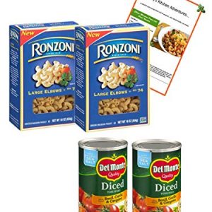 Large Elbows Macaroni and Diced Tomatoes with Basil, Garlic & Oregano with Recipe, Bundle of 4 Items by Tonys Kitchen Adventures