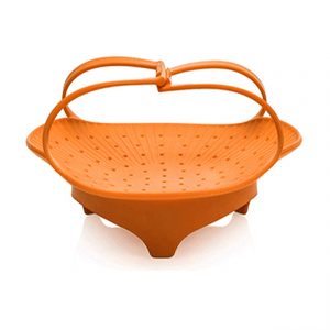 Multipurpose Silicone Strainer, Fruits Tray, Dumpling Dishes and Vegetables Steamer Basket, Small – Orange