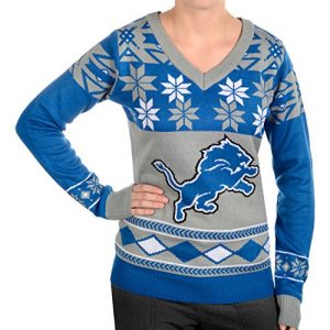 NFL Women's V-Neck Sweater, Detroit Lions, Large