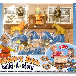 Noah's Ark Build A Story by BibleToys. Children's Playset with Noah and 6 Animals, Storybook, Sticker Sheet and Unfolding Ark