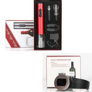 Rechargeable Electric Wine Bottle Opener Wine Accessories Gift Set and Wine Bottle Thermometer Bundle by Main + Oak (Red)