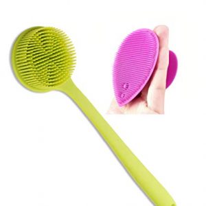 Silicon Back Scrubber and Silicone Face Scrubber, Soft Scalp Brush with Long handle, Shower Brush Bundle by Main +Oak