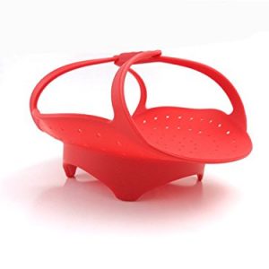 Silicon Colander, Small Vegetables Steamer Basket, Dim Sum Dishes Steamer by Main + Oak – Red