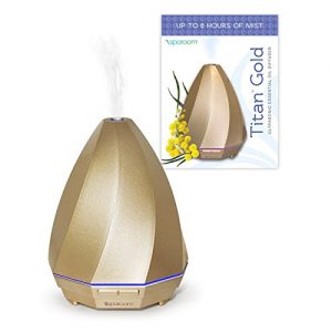 SpaRoom Titan USB Ultrasonic Essential Oil Diffuser for Aromatherapy, Gold, AC Adapter Included