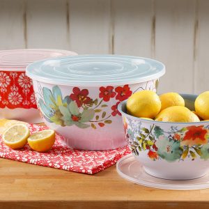 The Pioneer Woman Lily Dot Melamine Mixing Bowl Sets with Lids